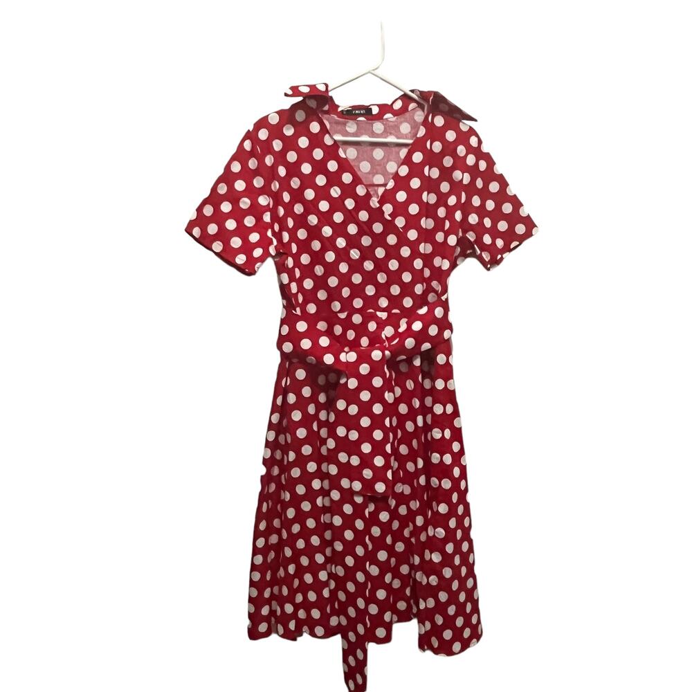 Polka Dot Dress Women 1X Disney Bounding Minnie Mouse Style Red White Stretch